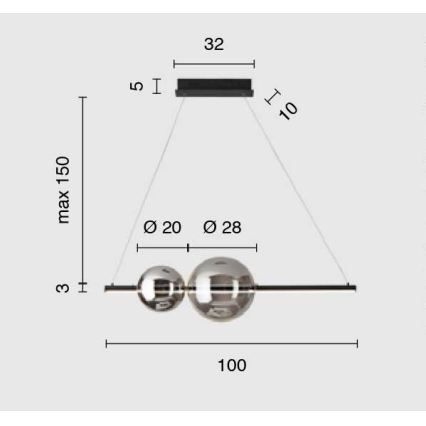 Ondaluce - LED-himmennettävä riippuvalaisin kaapelilla FUFI LED/40W/230V musta/savunmusta