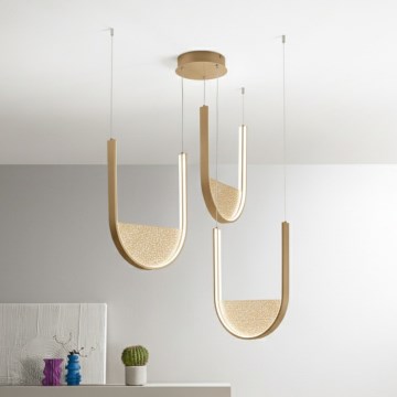 Ondaluce - LED-himmennettävä riippuvalaisin vaijerikiinnityksellä LOTUS LED/70W/230V kullanvärinen