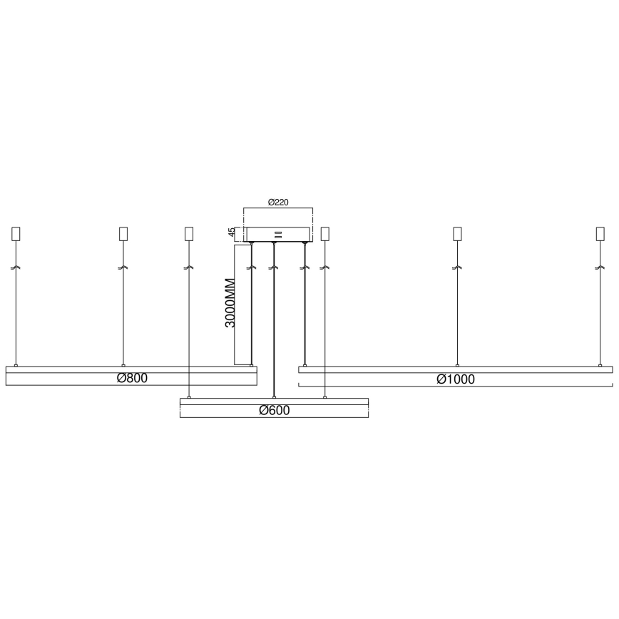 Ondaluce - SOEL himmennettävä LED-riippuvalaisin ripustusvaijerilla LED/28W/230V + LED/38W + LED/47W, halkaisija 100/80/60 cm, kultainen