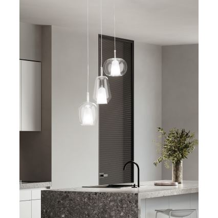 Ondaluce - Riippuvalaisin johdolla THELMA 1xE27/15W/230V halkaisija 19 cm kultainen/läpinäkyvä