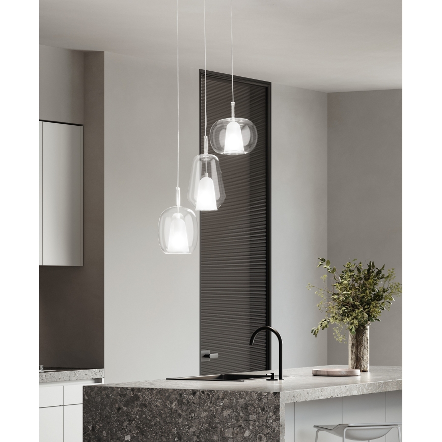 Ondaluce - Riippuvalaisin johdolla THELMA 1xE27/15W/230V halkaisija 19 cm kultainen/läpinäkyvä