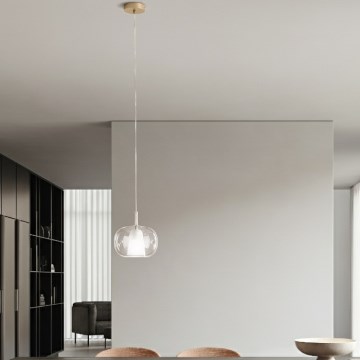 Ondaluce - riippuvalaisin johdolla THELMA 1xE27/15W/230V halkaisija 25 cm kullanvärinen/kirkas