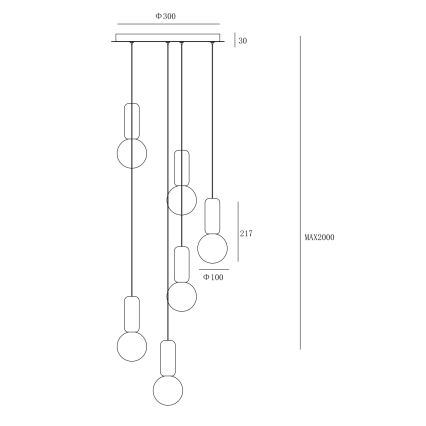 Ondaluce - Riippuvalaisin kaapelilla ROCK 6xG9/7W/230V halkaisija 35 cm betoni/ruskea/harmaa/valkoinen