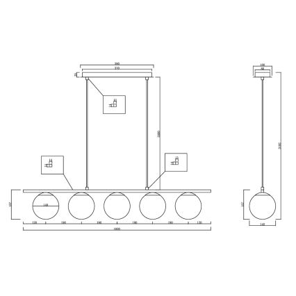 Ondaluce - riippuvalaisin MONILE 5xE14/10W/230V kulta/valkoinen