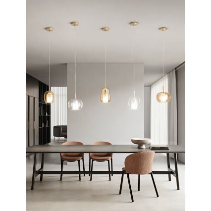 Ondaluce - Riippuvalaisin THELMA 1xE27/15W/230V Ø 19 cm kultainen/savunbeige