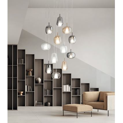 Ondaluce - Riippuvalaisin THELMA 1xE27/15W/230V Ø 19 cm kultainen/savunbeige