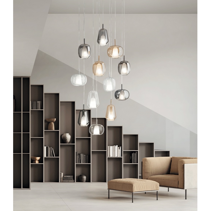 Ondaluce - Riippuvalaisin THELMA 1xE27/15W/230V Ø 19 cm kultainen/savunbeige