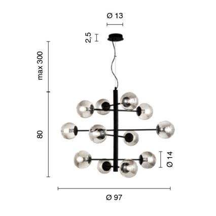 Ondaluce - Riippuvalaisin vaijerilla ELISEO 12xE14/10W/230V kultainen/savunbeige