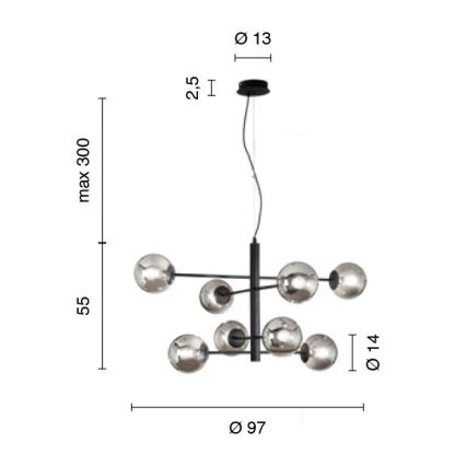 Ondaluce - Riippuvalaisin vaijerilla ELISEO 8xE14/10W/230V kultainen/savuinen beige
