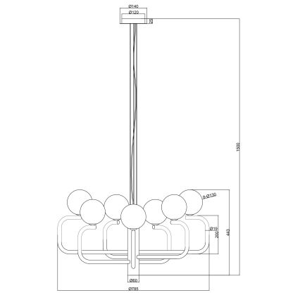 Ondaluce - Riippuvalaisin vaijerilla JEPPY 8xG9/7W/230V halkaisija 78,5 cm kultainen/valkoinen