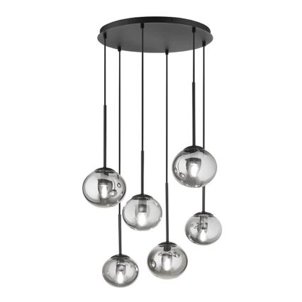 Ondaluce - Riippuvalaisin vaijerilla JEWEL 6xE14/10W/230V halkaisija 55 cm musta/savunmusta