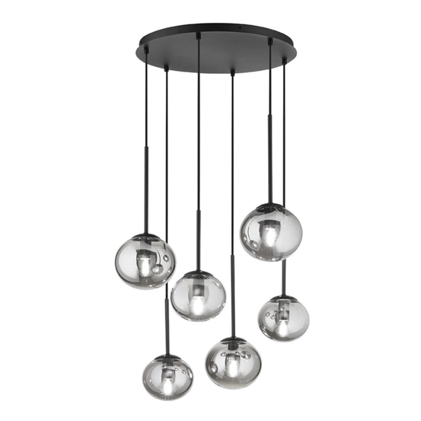 Ondaluce - Riippuvalaisin vaijerilla JEWEL 6xE14/10W/230V halkaisija 55 cm musta/savunmusta