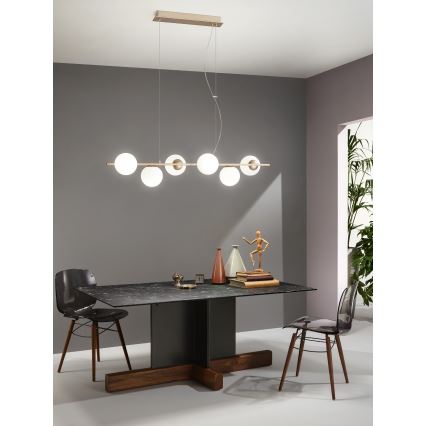 Ondaluce - Riippuvalaisin vaijerilla MONILE 6xE14/10W/230V kultainen/valkoinen