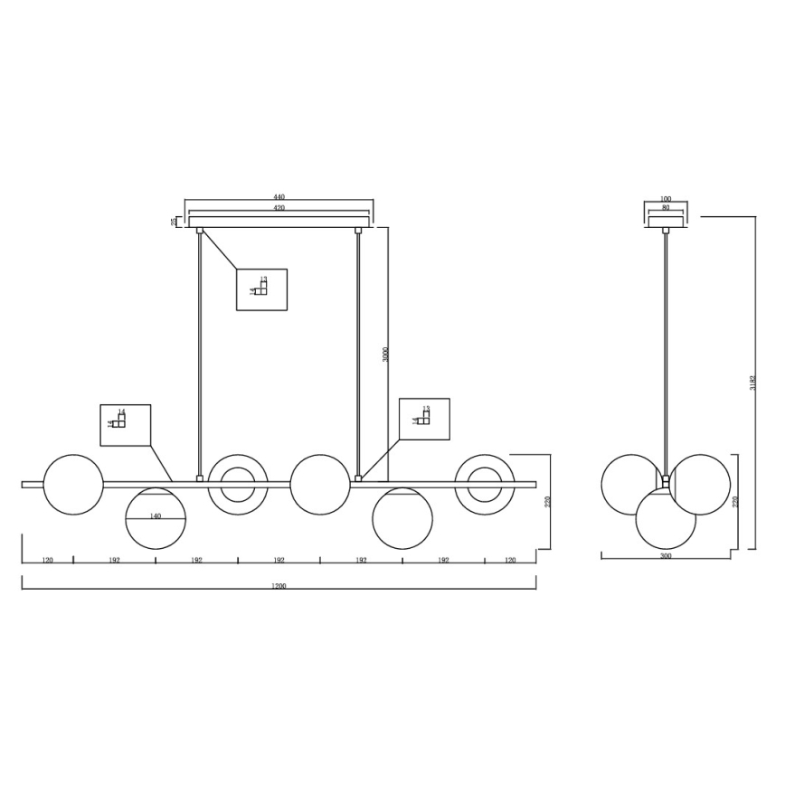 Ondaluce - Riippuvalaisin vaijerilla MONILE 6xE14/10W/230V kultainen/valkoinen