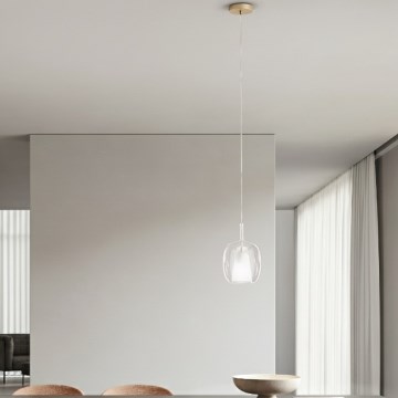 Ondaluce - Riippuvalaisin vaijerilla THELMA 1xE27/15W/230V halkaisija 19,5 cm kulta/kirkas