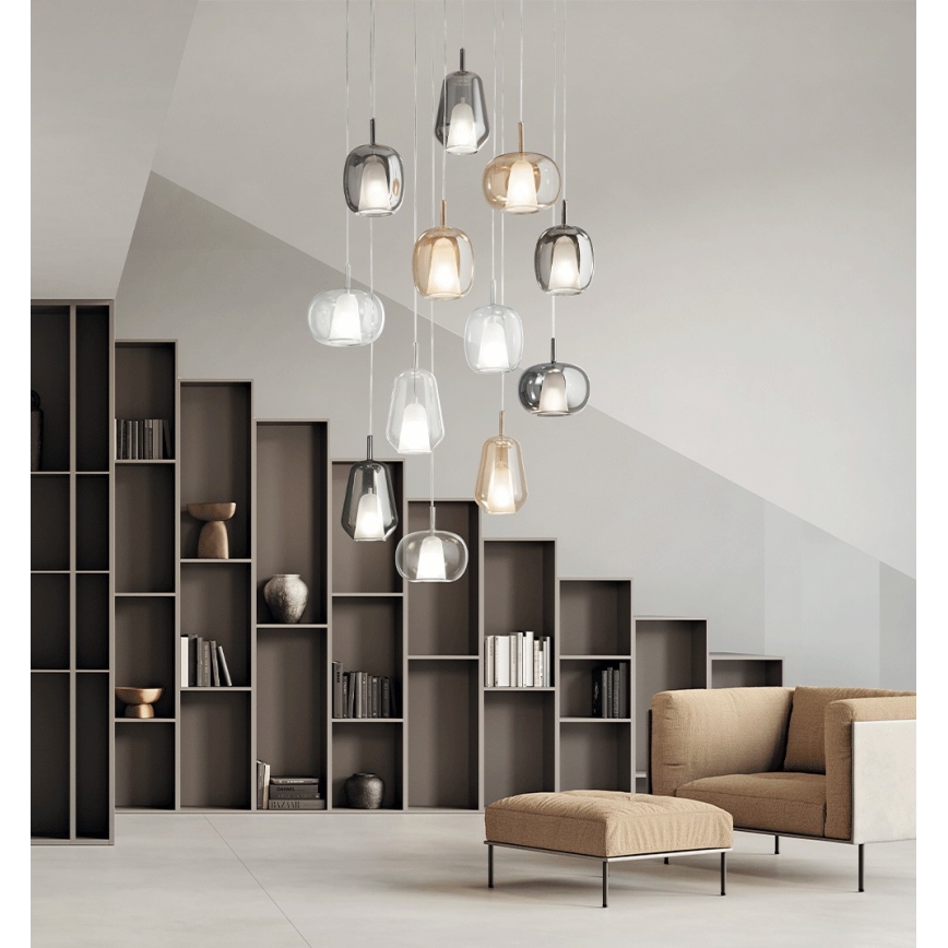 Ondaluce - Riippuvalaisin vaijerilla THELMA 1xE27/15W/230V halkaisija 19,5 cm kulta/kirkas