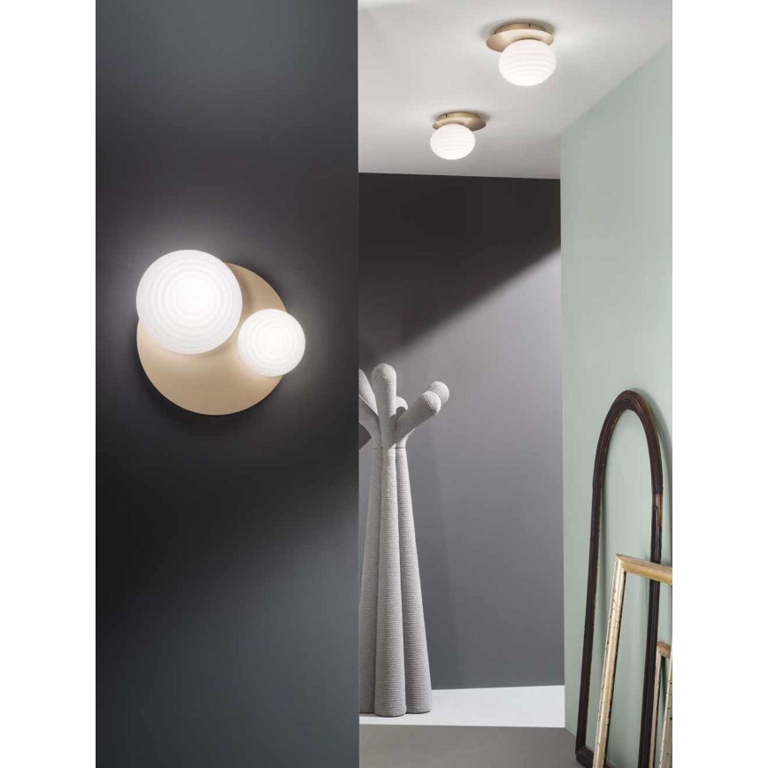 Ondaluce - Seinävalaisin TONDO 1xE14/10W/230V + 1xE27/15W kultainen/valkoinen