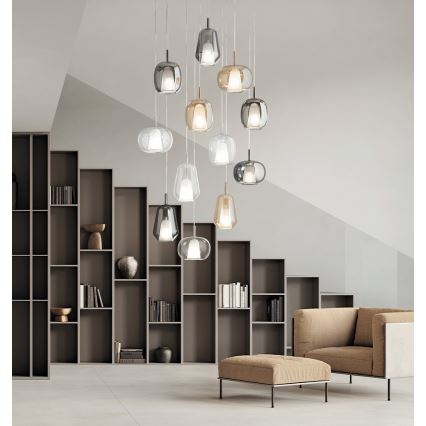 Ondaluce - THELMA-riippuvalaisin johdolla, 1x E27/15W/230V, halkaisija 19 cm, musta/savunharmaa