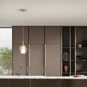 Ondaluce - THELMA-riippuvalaisin kaapelilla 1xE27/15W/230V, halkaisija 19,5 cm, kulta/savuinen beige