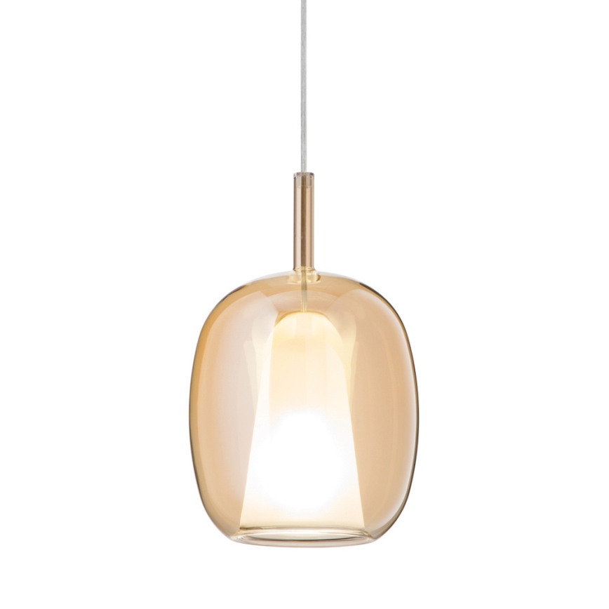 Ondaluce - THELMA-riippuvalaisin kaapelilla 1xE27/15W/230V, halkaisija 19,5 cm, kulta/savuinen beige