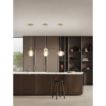 Ondaluce - THELMA-riippuvalaisin kaapelilla 1xE27/15W/230V, halkaisija 19,5 cm, kulta/savuinen beige