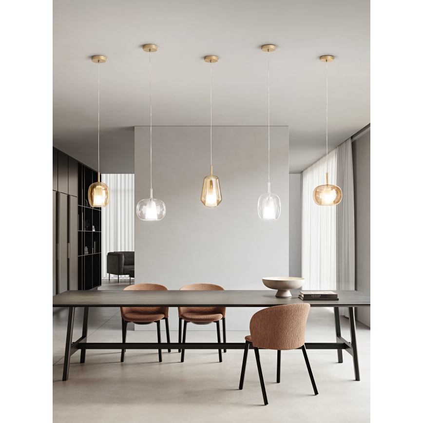Ondaluce - THELMA-riippuvalaisin kaapelilla 1xE27/15W/230V, halkaisija 19,5 cm, kulta/savuinen beige