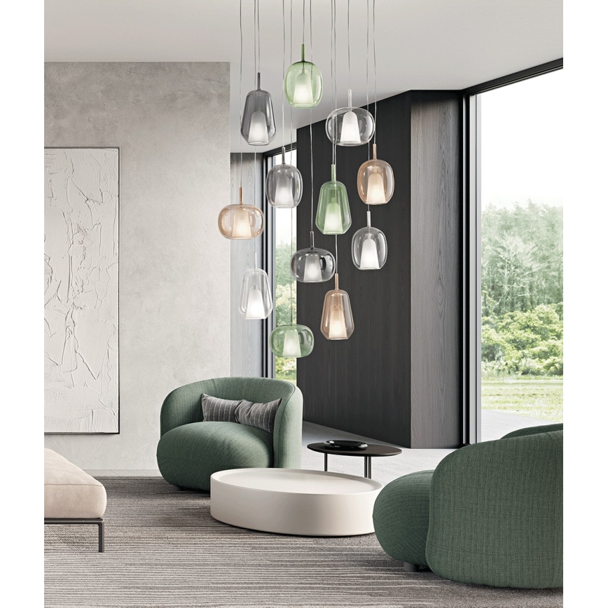 Ondaluce - THELMA-riippuvalaisin kaapelilla 1xE27/15W/230V, halkaisija 19,5 cm, kulta/savuinen beige