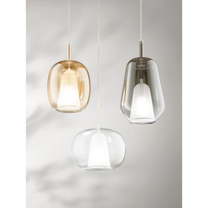 Ondaluce - THELMA-riippuvalaisin kaapelilla 1xE27/15W/230V, halkaisija 19,5 cm, kulta/savuinen beige