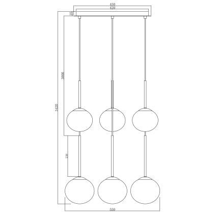 Ondaluce - Vaijerilla ripustettava kattovalaisin JEWEL 6xE14/10W/230V, halkaisija 55 cm, savunmusta