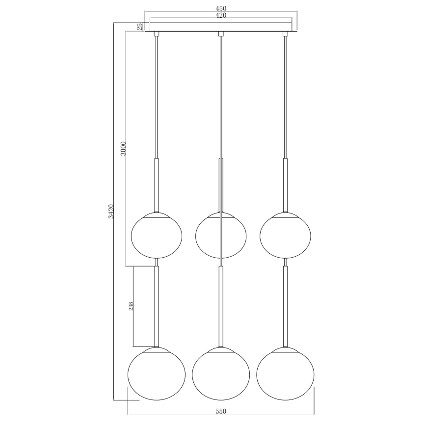 Ondaluce - Vaijerilla ripustettava kattovalaisin JEWEL 6xE14/10W/230V, halkaisija 55 cm, savunmusta