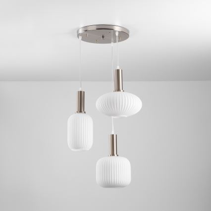 ONLI - DOROTY riippuvalaisin vaijerilla 3xE27/15W/230V, valkoinen/kiiltävä kromi