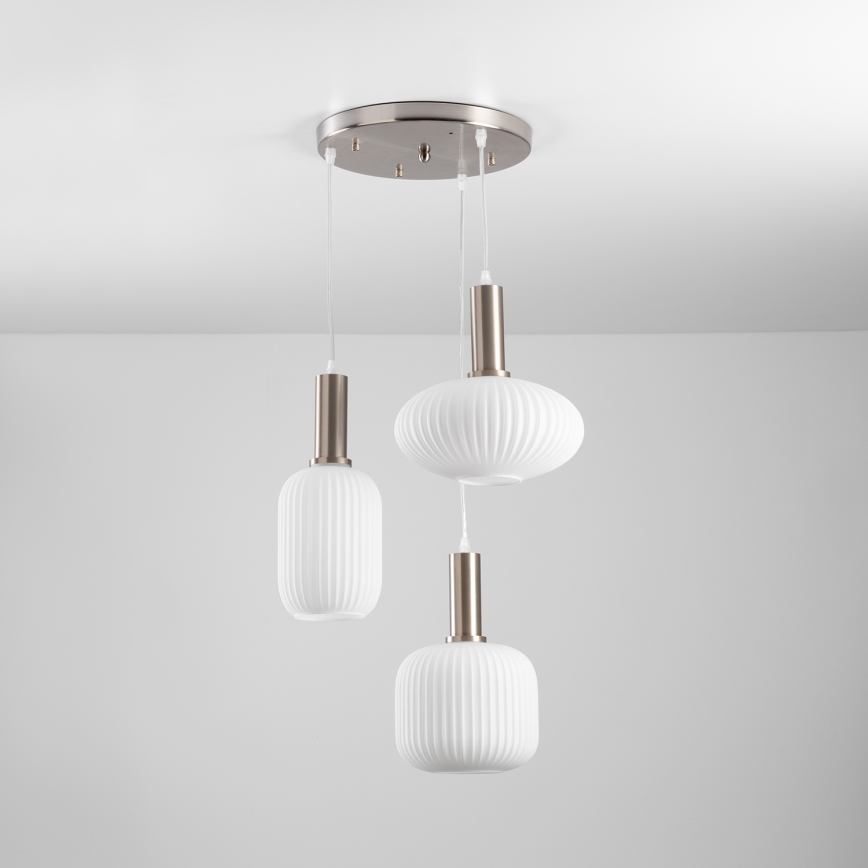 ONLI - DOROTY riippuvalaisin vaijerilla 3xE27/15W/230V, valkoinen/kiiltävä kromi