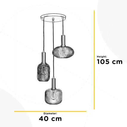 ONLI - DOROTY riippuvalaisin vaijerilla 3xE27/15W/230V, valkoinen/kiiltävä kromi