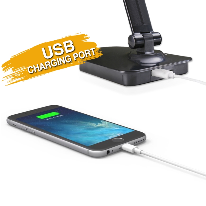 ONLI - Himmennettävä LED-pöytävalaisin USB-portilla DESKI LED/7W/230V 4000K musta