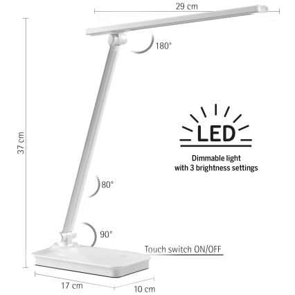ONLI - LED-himmennettävä kosketuspöytävalaisin USB portem DESKI LED/7W/230V 4000K valkoinen