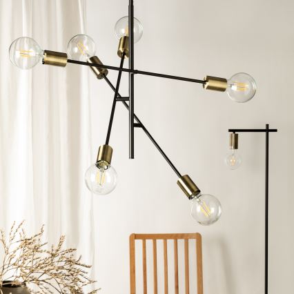 ONLI - Kattokruunu johdossa CROSS 6xE27/22W/230V musta/messinki