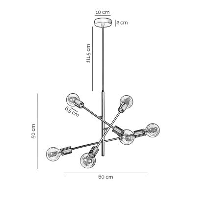 ONLI - Kattokruunu johdossa CROSS 6xE27/22W/230V musta/messinki