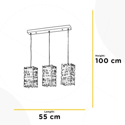 ONLI - Kattokruunu johdossa FORESTA 3xE27/15W/230V musta