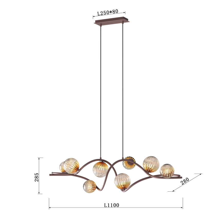 ONLI - Kattokruunu johdossa FRIDA 8xG9/10W/230V kupari