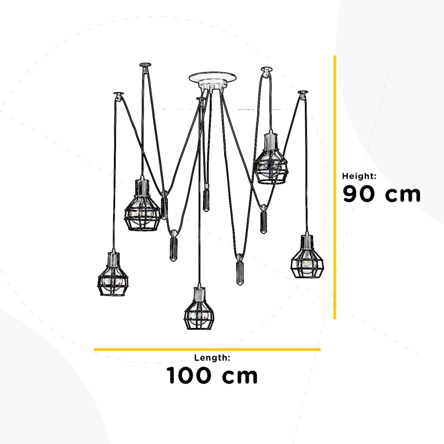 ONLI - Kattokruunu johdossa HÄMÄHÄKKI 5xE27/15W/230V hämähäkki musta