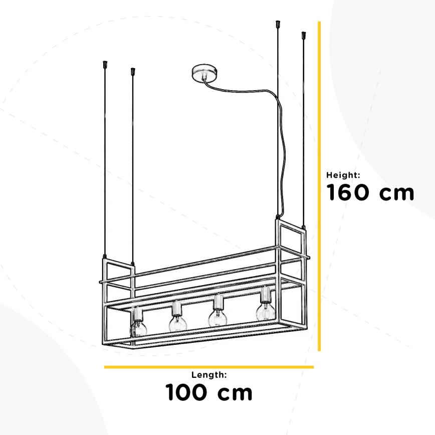ONLI - Kattokruunu johdossa hyllyllä JEFFER 4xE27/22W/230V musta