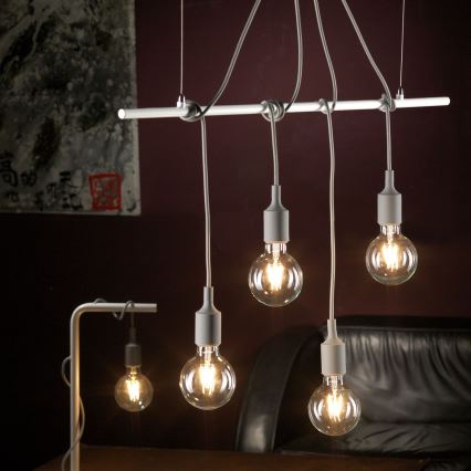 ONLI - Kattokruunu johdossa WIRE 4xE27/15W/230V harmaa/valkoinen