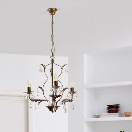 ONLI - Kattokruunu ketjussa TERESA 3xE14/6W/230V pronssi