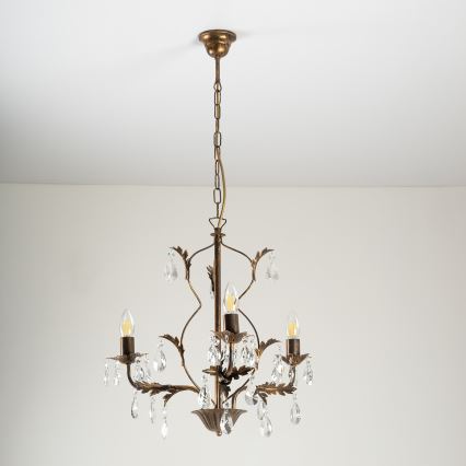 ONLI - Kattokruunu ketjussa TERESA 3xE14/6W/230V pronssi