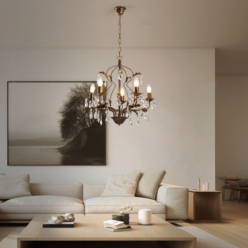 ONLI - Kattokruunu ketjussa TERESA 5xE14/6W/230V pronssi