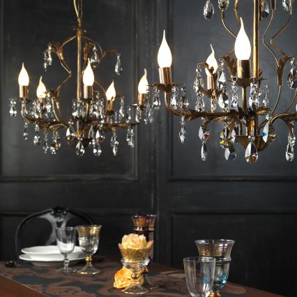 ONLI - Kattokruunu ketjussa TERESA 5xE14/6W/230V pronssi