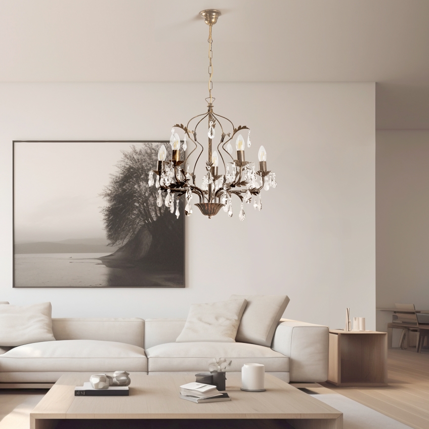 ONLI - Kattokruunu ketjussa TERESA 5xE14/6W/230V pronssi