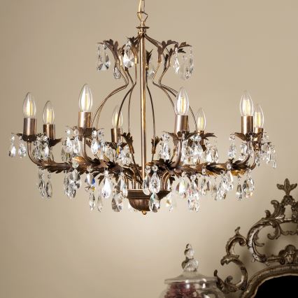 ONLI - Kattokruunu ketjussa TERESA 8xE14/6W/230V pronssi