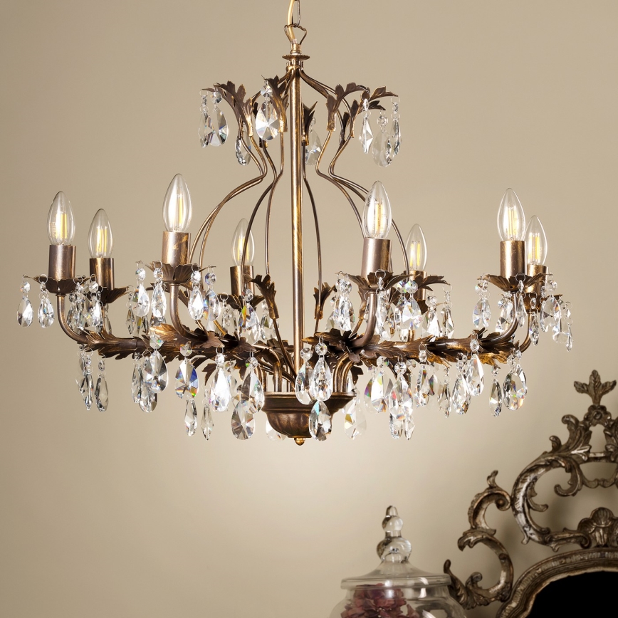 ONLI - Kattokruunu ketjussa TERESA 8xE14/6W/230V pronssi