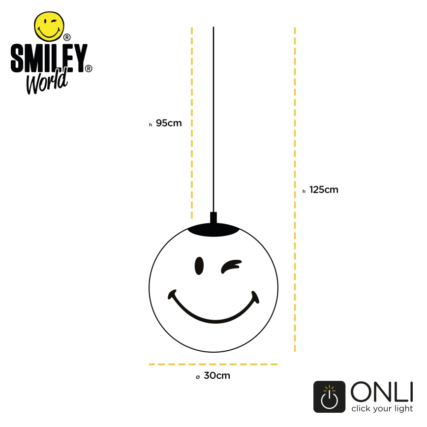 ONLI - Lasten riippuvalaisin johdolla SMILEY 1xE27/15W/230V keltainen